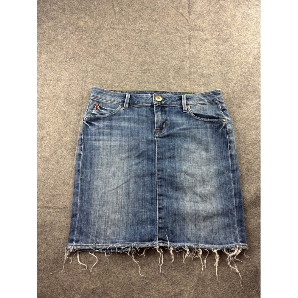 Hudson Denim Mini Skirt Medium Wash Raw Hem W838DHN Size 28 Womens
